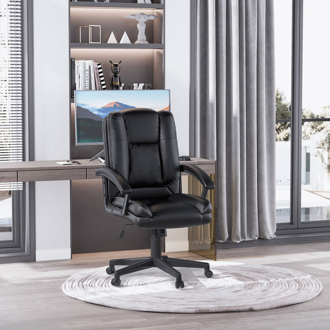 HOMCOM Swivel Executive Office Chair, Faux Leather, Mid-Back, Padding, Black