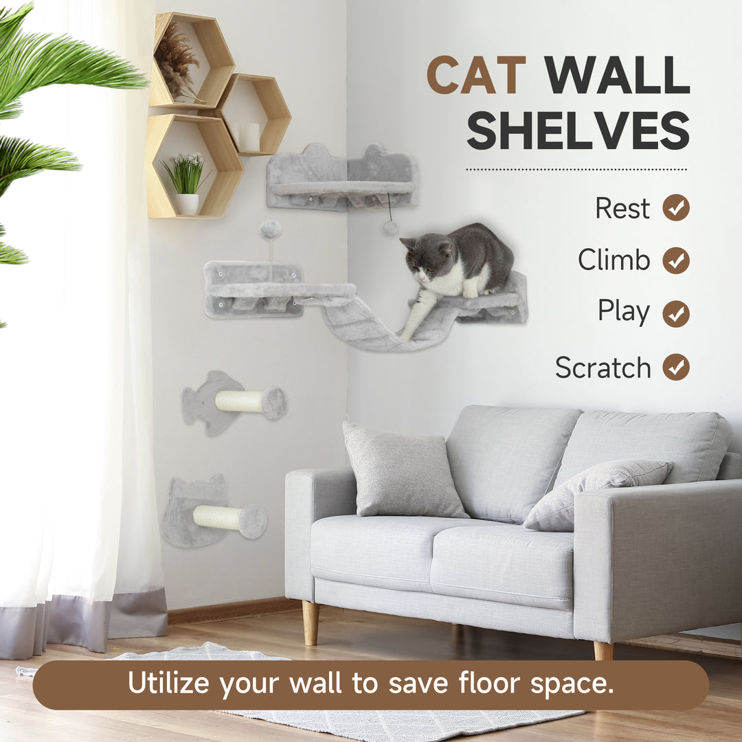 4PCs Cat Wall Shelves with Steps