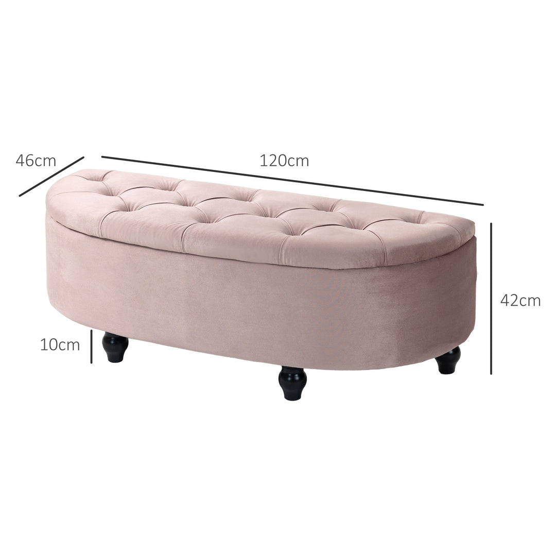 Semi-Circle Bed End Bench Ottoman with Storage Tufted Upholstered Accent Seat Footrest Stool w/ Rubberwood Legs for Bedroom