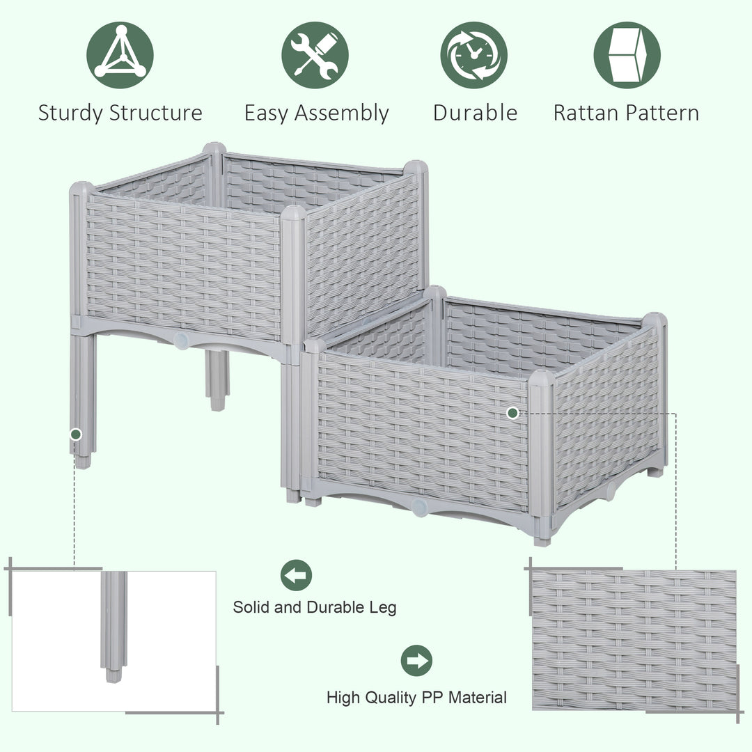 40cm x 40cm x 44cm Set of 2 Garden Raised Bed Elevated Patio Flower Plant Planter Box PP Vegetables Planting Container