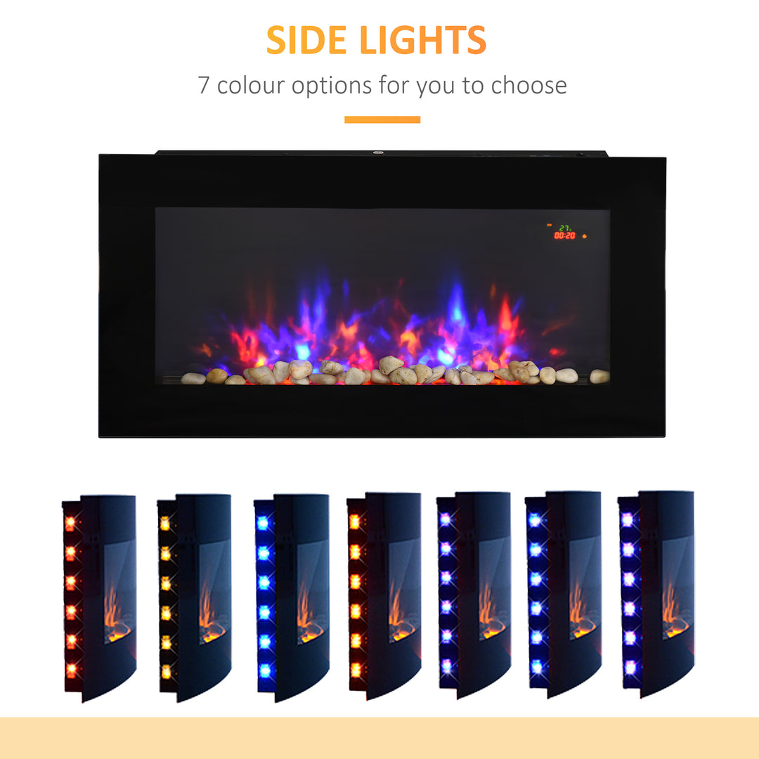 1000W/2000W LED Electric Fireplace w/ Automatic Function Remote Faux Flame Wall Home Heater Backlight Timer Sleek Stylish