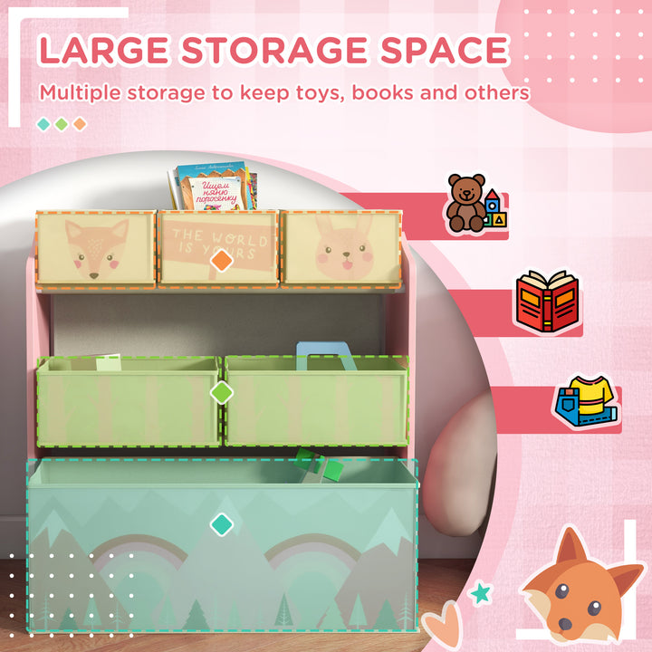 Children's Toy Storage Unit with 6 Fabric Bins