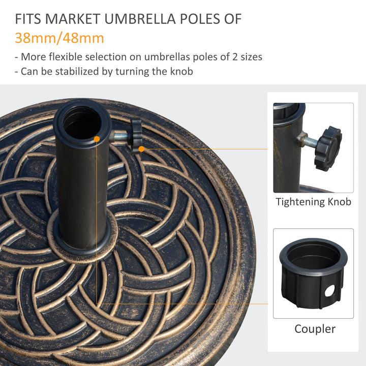 Heavy Duty Parasol Base: 11.5kg Umbrella Stand Holder for 38mm or 48mm Poles - Bronze Tone