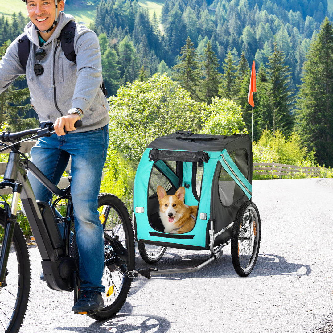 Dog Bike Trailer Folding Pet Trailer Dog Carrier Bicycle Steel Frame Jogger Stroller with Suspension - Green & Grey