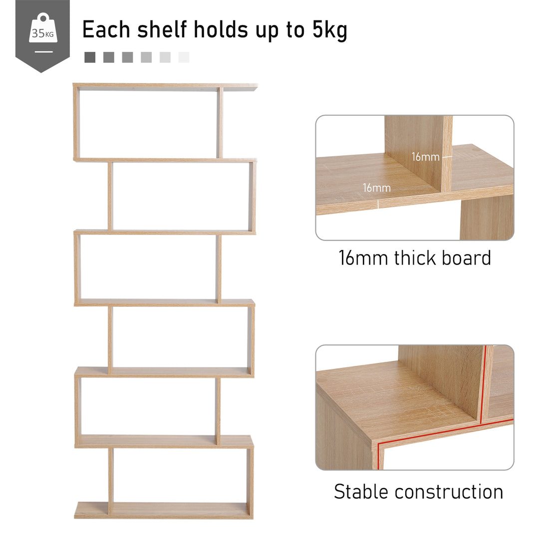 Serpentine Shelf: Oakwood Room Divider with 6 Shelves