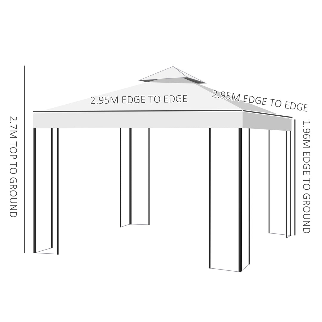 3 x 3m Outdoor Garden Steel Gazebo with 2 Tier Roof