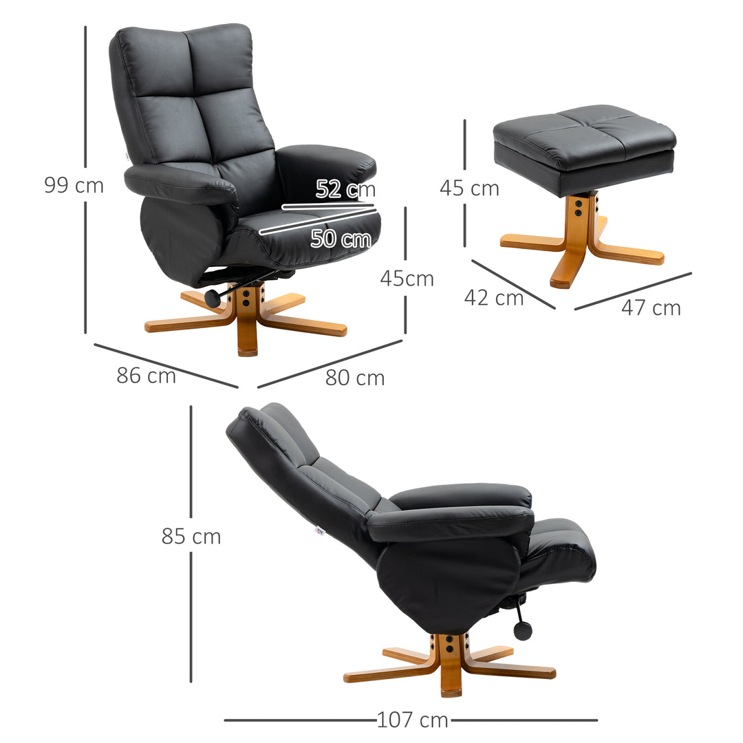 Faux Leather Swivel Recliner Chair Armchair with Footstool