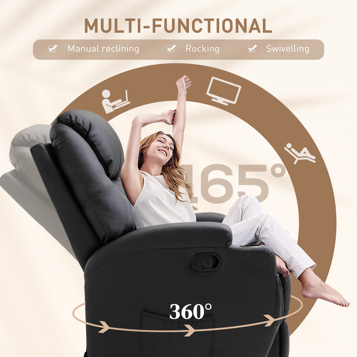 HOMCOM Recliner Sofa Chair PU Leather Armchair Cinema Massage Chair Swivel Nursing Gaming Chair Black Aosom UK