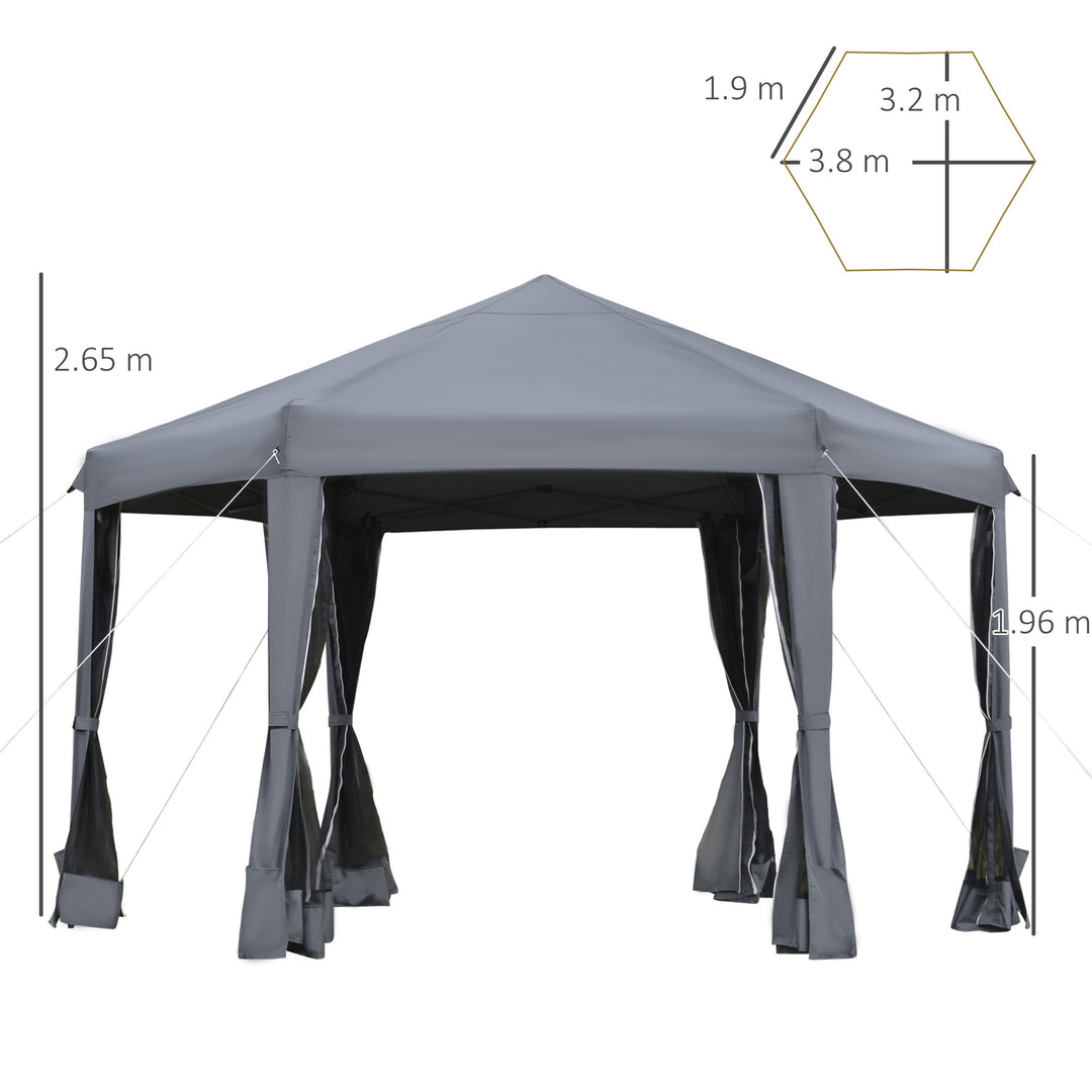 3.2m Canopy Rentals Pop Up Gazebo Hexagonal Canopy Tent Outdoor Sun Protection w/ Mesh Sidewalls