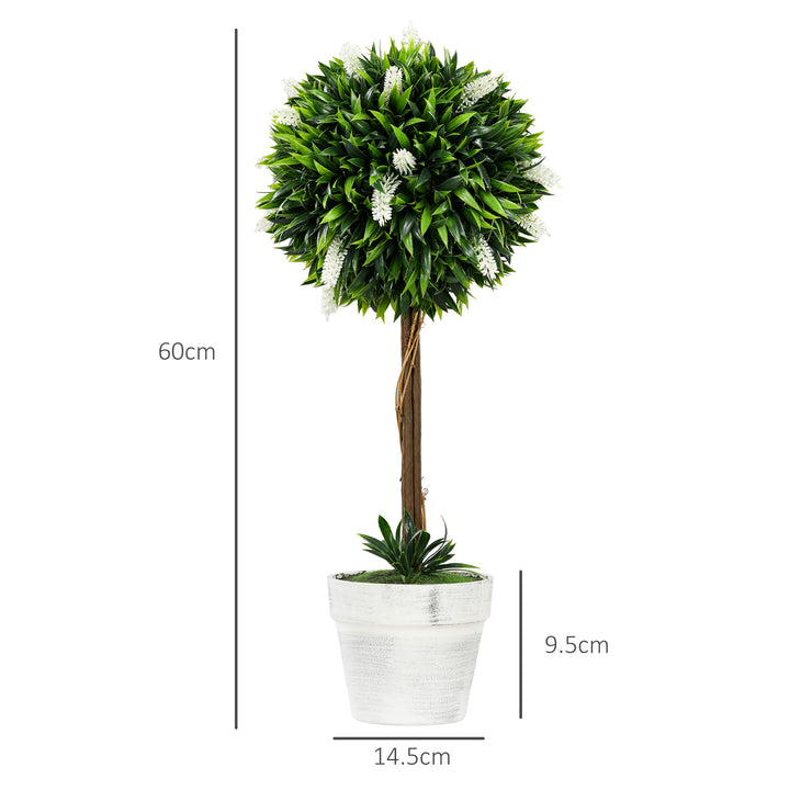 Set of 2 Decorative Artificial Plants Ball Trees with Flower for Home Indoor Outdoor Decor