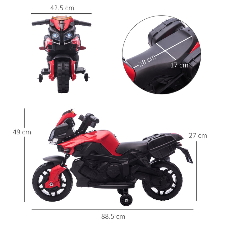 Kids Electric Pedal Motorcycle Ride-On Toy Battery Powered Rechargeable 6V Realistic Sounds 3 km/h Max Speed for Girls Boy 18-48 months Red