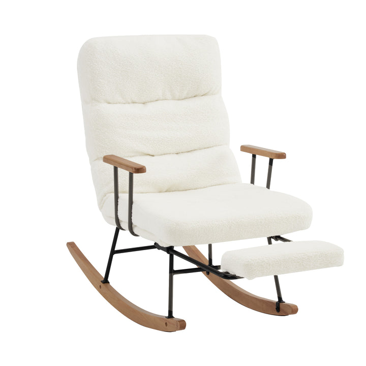 Boucle Fabric Tufted Rocking Chair with Metal Legs and Wood Base