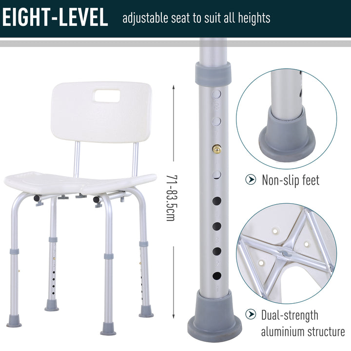 8-Level Height Adjustable Bath Stool Spa Shower Chair Aluminum w/ Non-Slip Feet and Handle