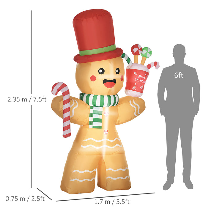 7.5FT Christmas Inflatable Gingerbread Man with Candy Cane and LED Lights