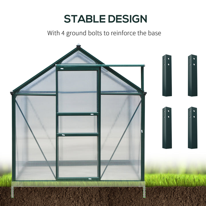 Large Walk-In Greenhouse Aluminium Frame Greenhouse Garden Plants Grow Galvanized Base w/ Slide Door