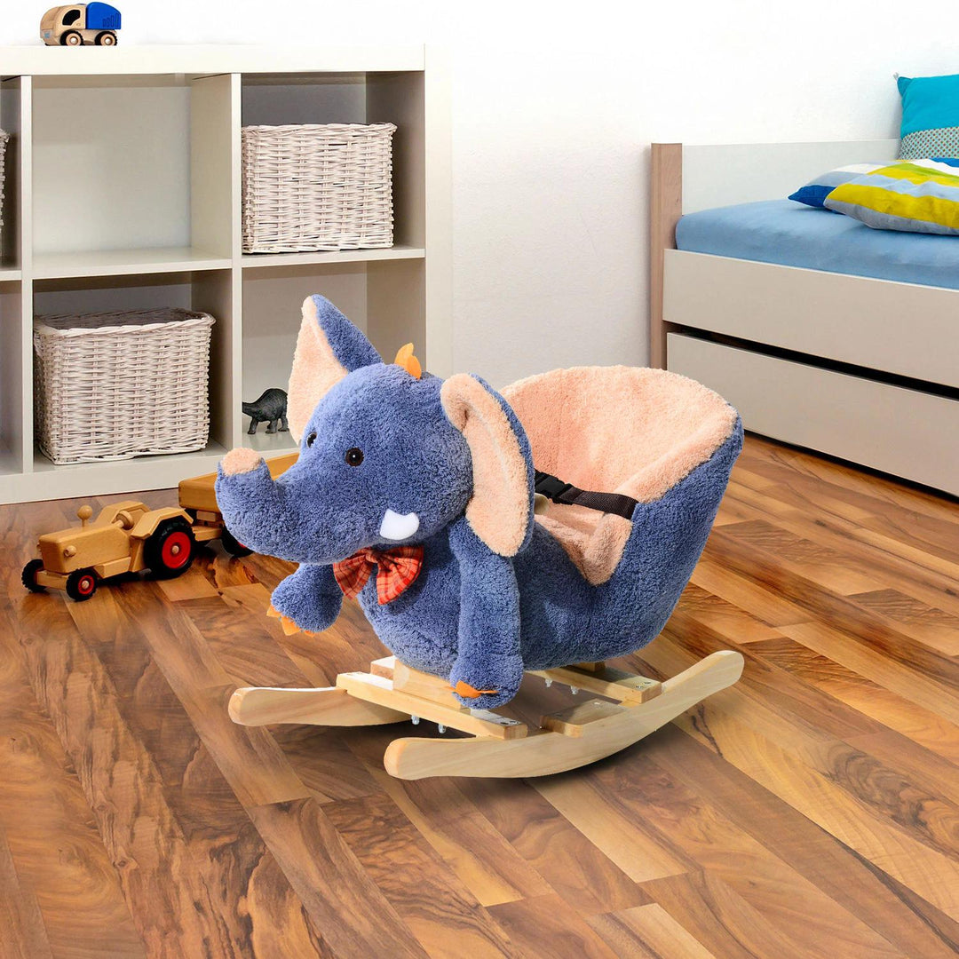 Children Kids Rocking Horse Toys Plush Elephant Rocker Seat with Sound Toddler Baby Gift Blue