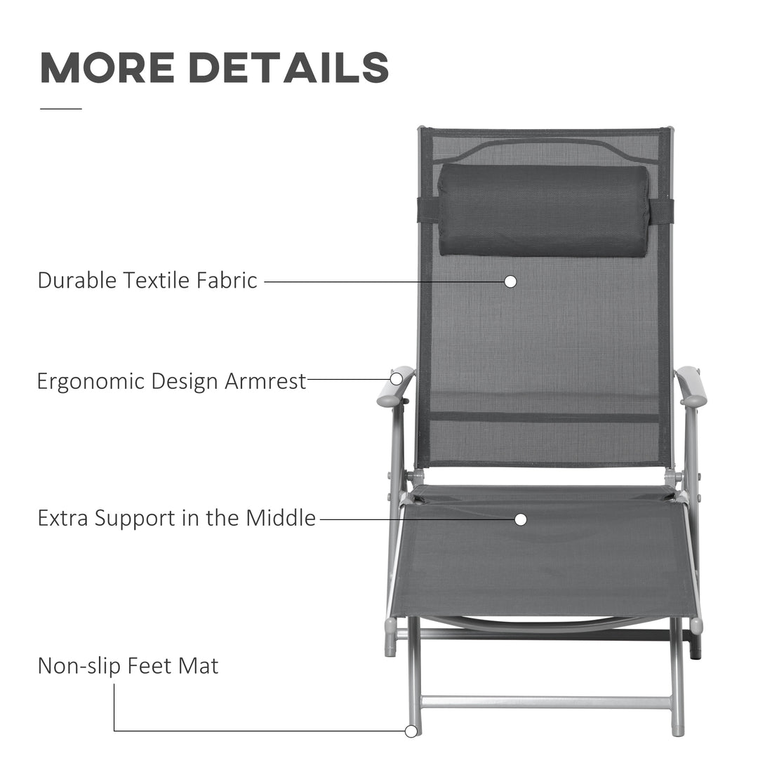 Outdoor Folding Chaise Lounge Chair Recliner with Portable Design & 7 Backrest Positions