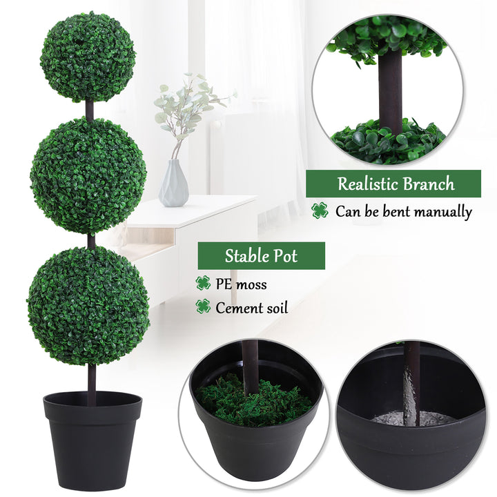 Set of 2 Artificial Boxwood Ball Topiary Trees Potted Decorative Plant Outdoor and Indoor Décor (112cm)