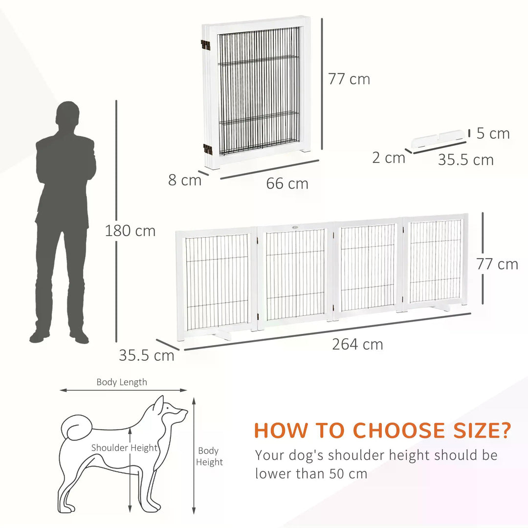 Dog Gate Wooden Foldable Small & Medium-Sized Pet Gate 4 Panel w/ Support Feet Pet Fence Safety Barrier for House Doorway Stairs