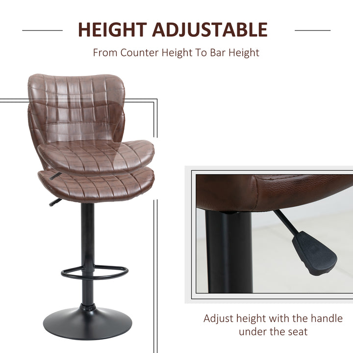 Bar Stools Set of 2 Adjustable Height Swivel Bar Chairs in PU Leather with Backrest & Footrest