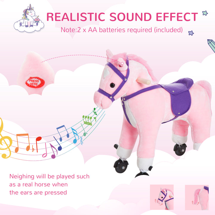 Rocking Steed: Plush Pink Toy with Rolling Wheels & Sound Effects for Toddlers