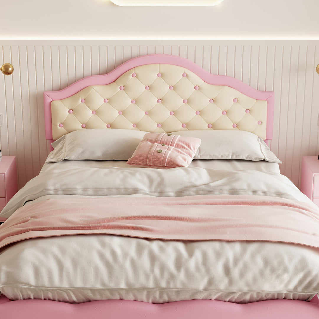 Button-Tufted High Headboard Bed with Solid Wood Slat