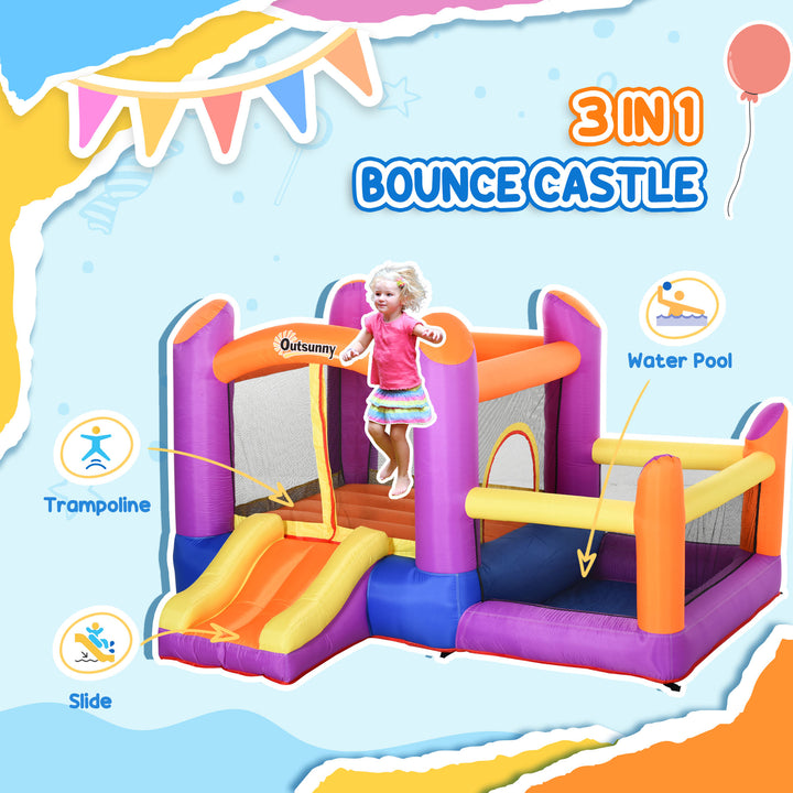 Kids Bounce Castle House Inflatable Trampoline Slide Water Pool 3 in 1 with Inflator for Kids Age 3-12 Multi-color 3 x 2.8 x 1.7m