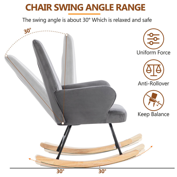 Footstool Armchair Rocking Chair with Metal Frame and Solid Wood Legs