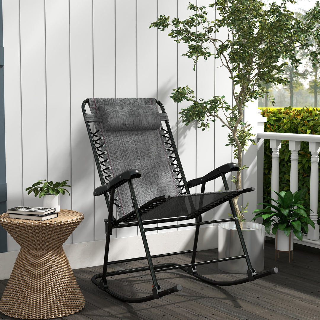 Folding Rocking Chair Outdoor Portable Zero Gravity Chair w/ Headrest Grey