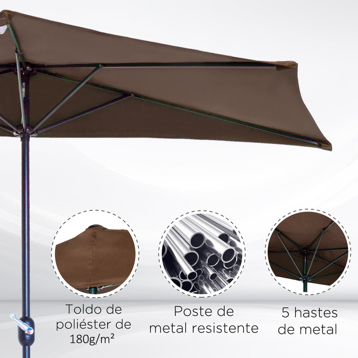 2.7m Balcony Half Parasol Garden Outdoor Umbrella 5 Steel Ribs - Brown