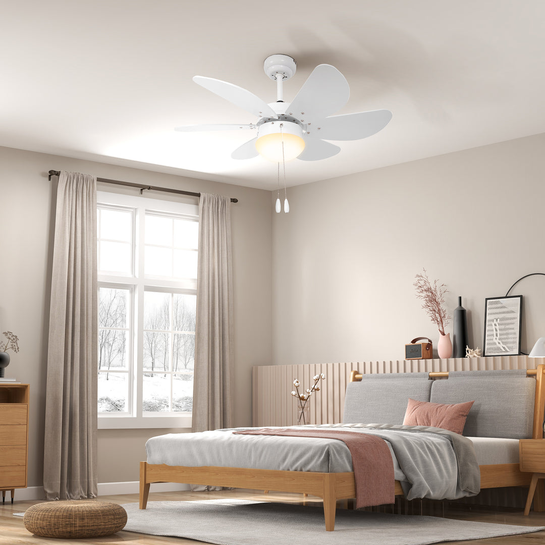 Ceiling Fan Lights with Reversible 6-Blade and Pull-Chain Operation