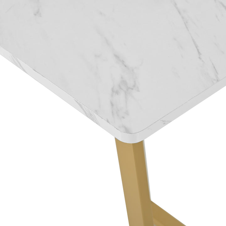 Modern Rectangular Extendable Dining Table with Marble Pattern & Metal Legs