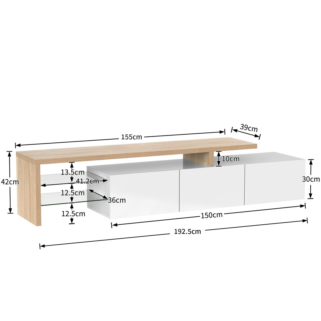 TV Stand with Glass Shelves & LED Lighting