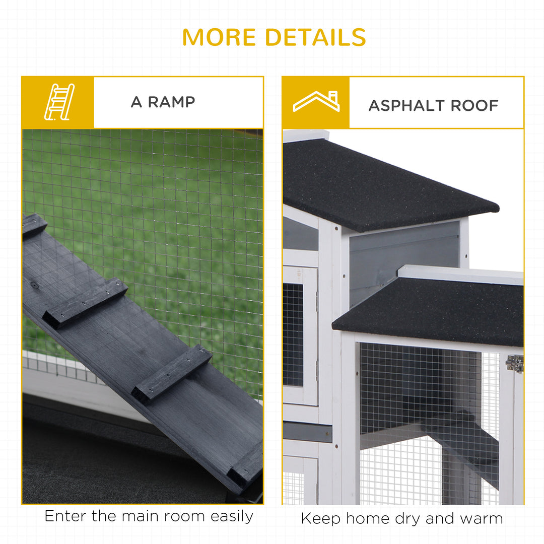 Wooden 2-Tier Rabbit Hutch w/ Tray Ramp Grey