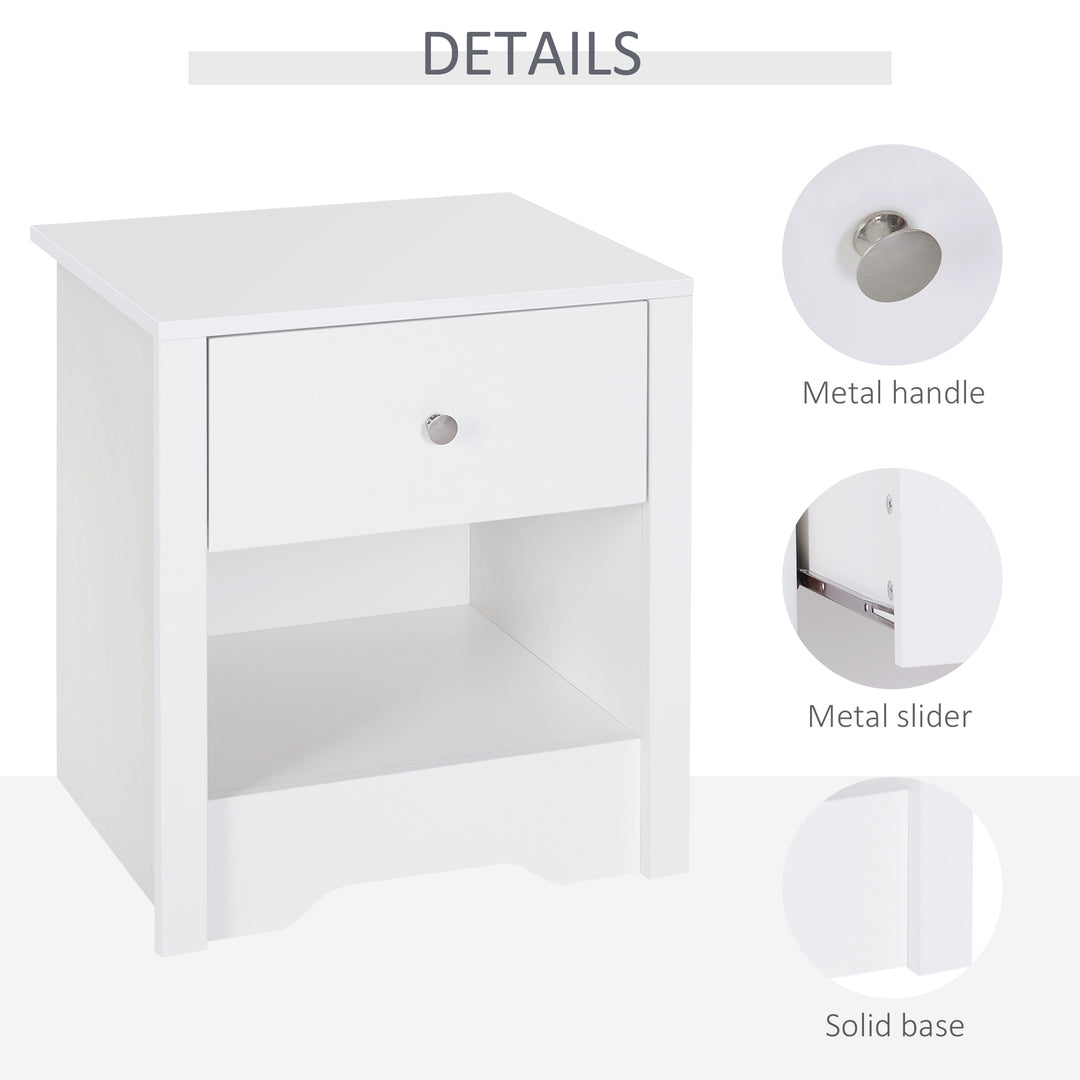 HOMCOM Set of 2 Modern White Bedside Tables with Drawer & Shelf