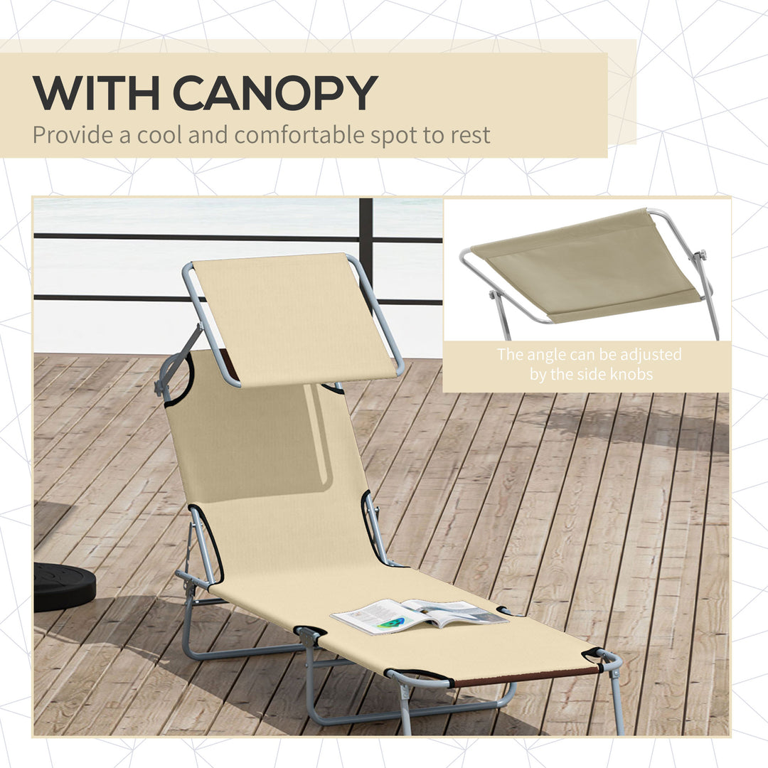 2 Foldable Outdoor Recliner Sun Loungers with Canopy