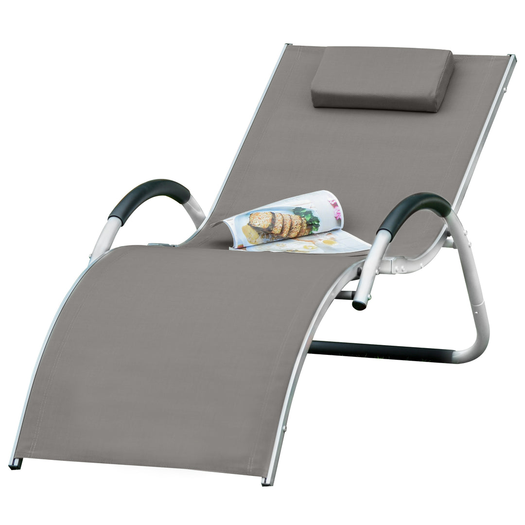 Portable Sun Lounger Outdoor Foldable Recliner w/ Removable Headrest