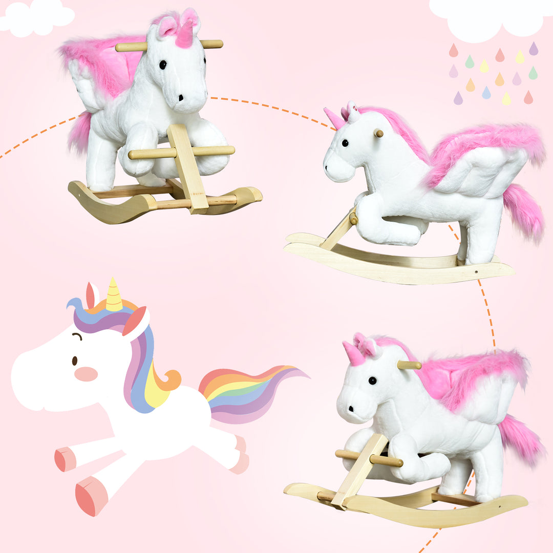 Unicorn Rocking Horse Kids Wooden Ride On Plush Toy w/ Music