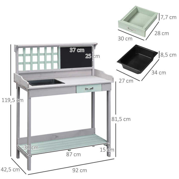 Wooden Garden Potting Table with Drawer Flower Plant Work Bench Workstation Tool Storage Shelves Outdoor