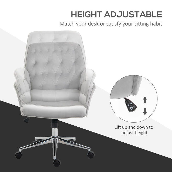 Vinsetto Linen Computer Desk Chair with Armrest, Modern Swivel Chair with Adjustable Height, Home Office Chair, Light Grey Aosom UK