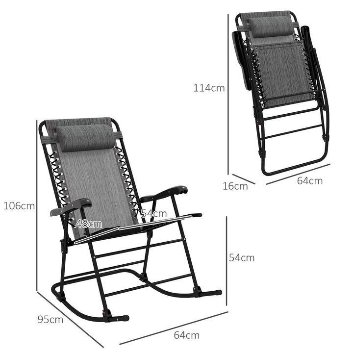 Folding Rocking Chair Outdoor Portable Zero Gravity Chair w/ Headrest Grey