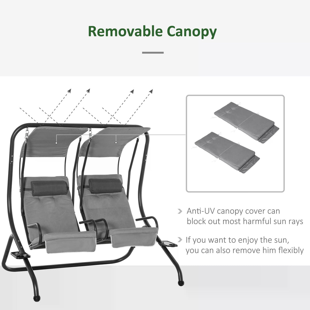 Double Seat Swing Chair Modern Garden Swing w/ 2 Separate Relax Chairs