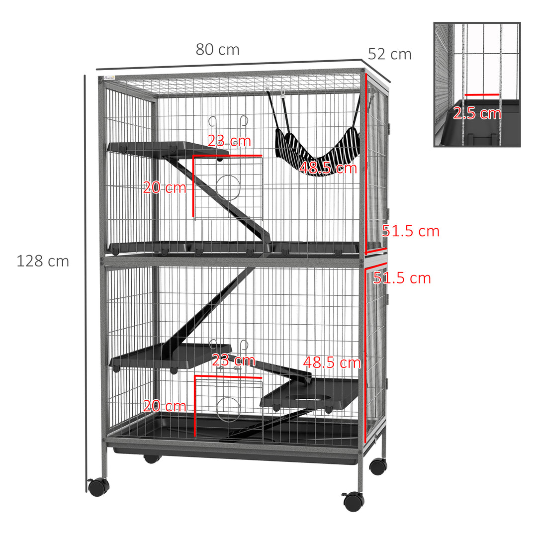 Small Animal Cage for Chinchilla Ferret Kitten on Wheels with Hammock Removable Tray