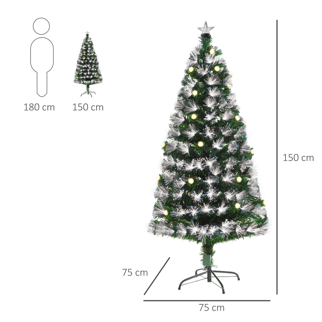 HOMCM 5ft White Light Artificial Christmas Tree w/ 180 LEDs Star Topper Tri-Base Full Bodied Seasonal Decoration Pre-Lit Home