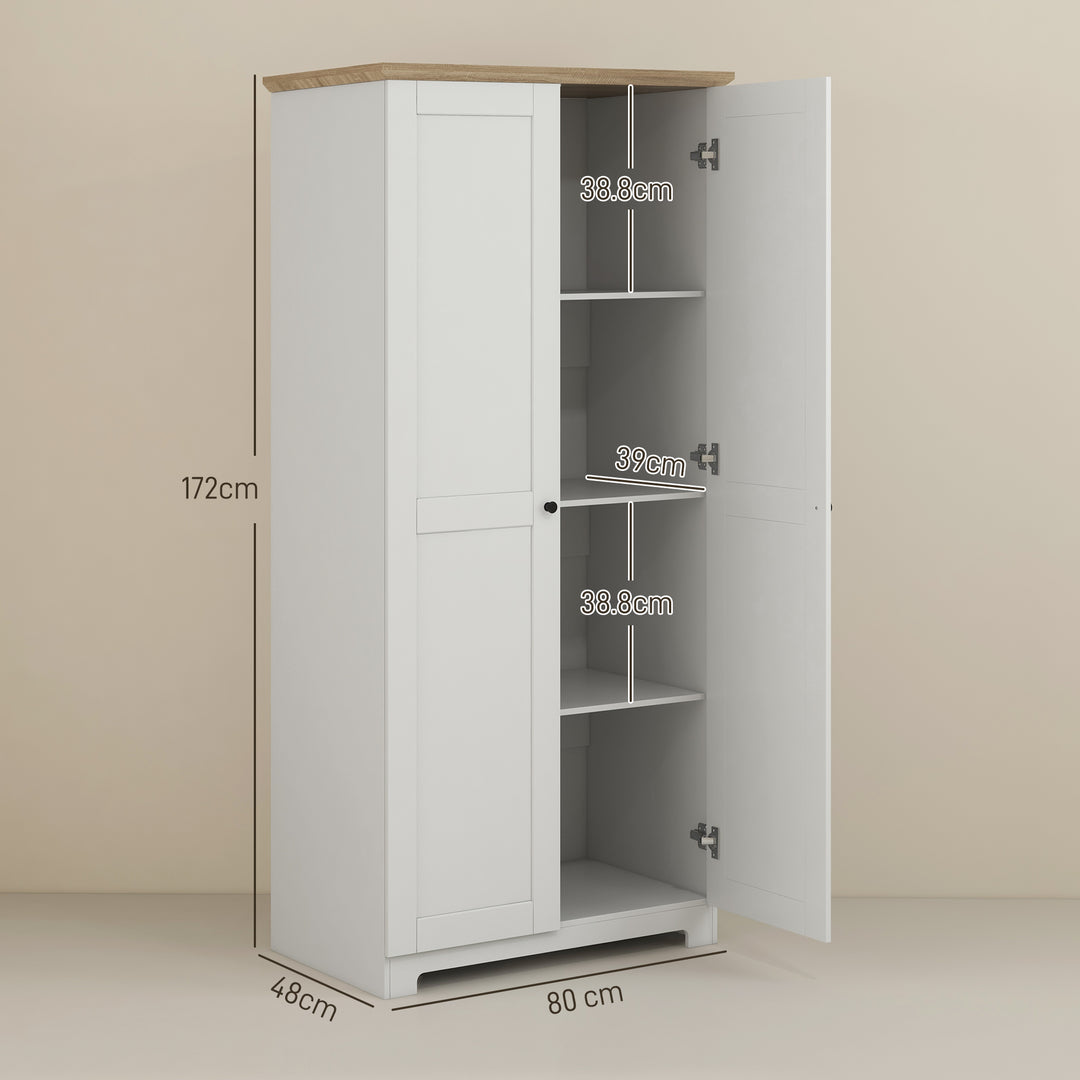 172cm Wooden Storage Cabinet Cupboard With 2 Doors 4 Shelves White Pantry Closet