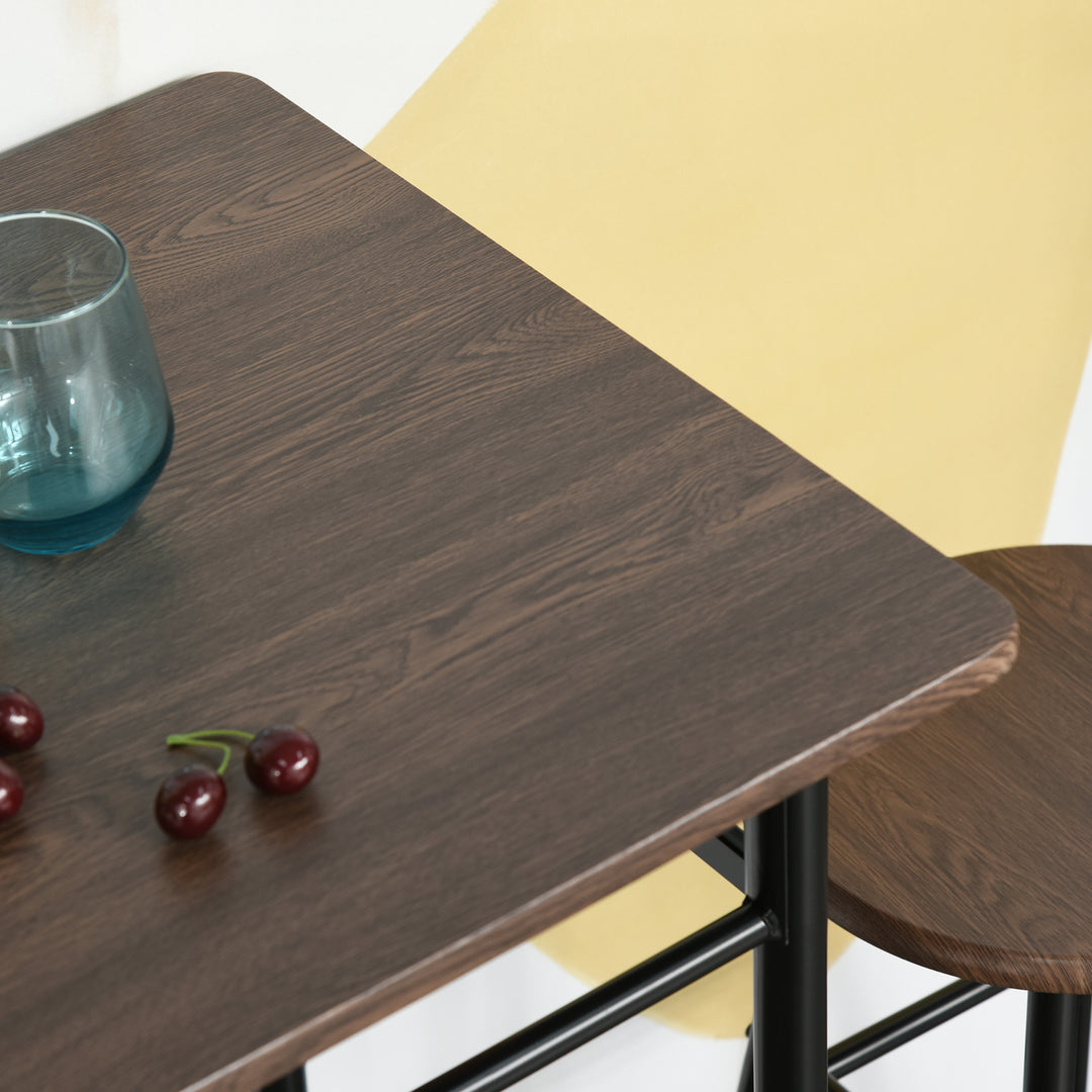 Bar Table and Stools w/ Metal Frame Footrest and Storage Shelf