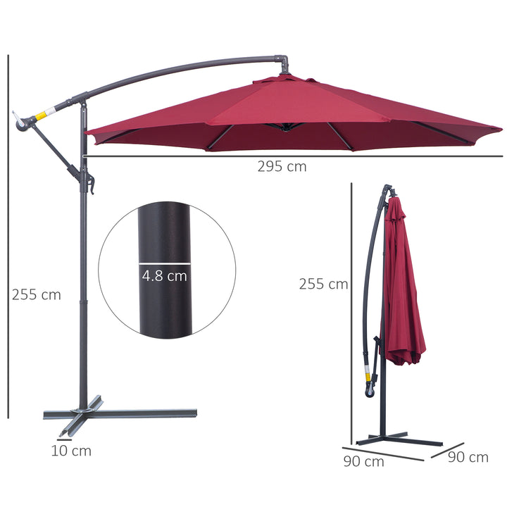 3(m) Garden Banana Parasol Hanging Cantilever Umbrella with Crank Handle and Cross Base for Outdoor