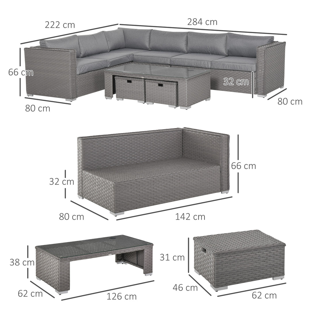 8-Seater PE Rattan Garden Corner Sofa Set Outdoor Wicker Conservatory Furniture Coffee Table Footstool