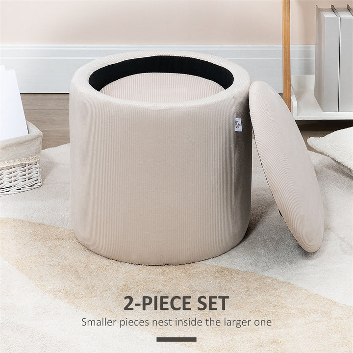 Set of 2 White Modern Storage Ottomans with Removable Lid