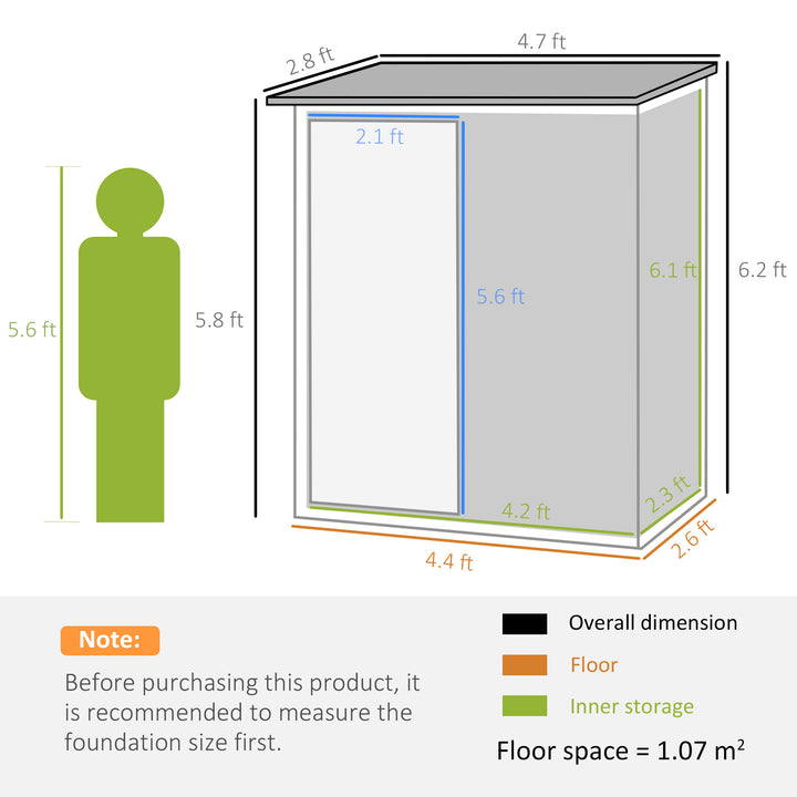 4.7ft x 2.8ft Garden Shed Steel Storage Shed Outdoor Equipment Tool Sloped Roof Door w/ Latch Weather-Resistant Paint Green